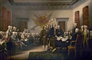 July 4th, 1776 the signing of the Declaration of Independence that contained the signature of 56 delegates to the Continental Congress.