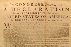 The Declaration of Independence pinned by Thomas Jefferson during the summer of 1776 and signed approved on July 4th, 1776.