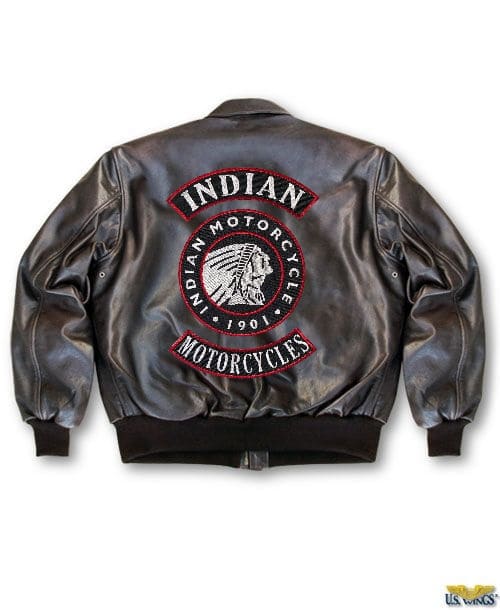 Leather biker shop jacket with patches